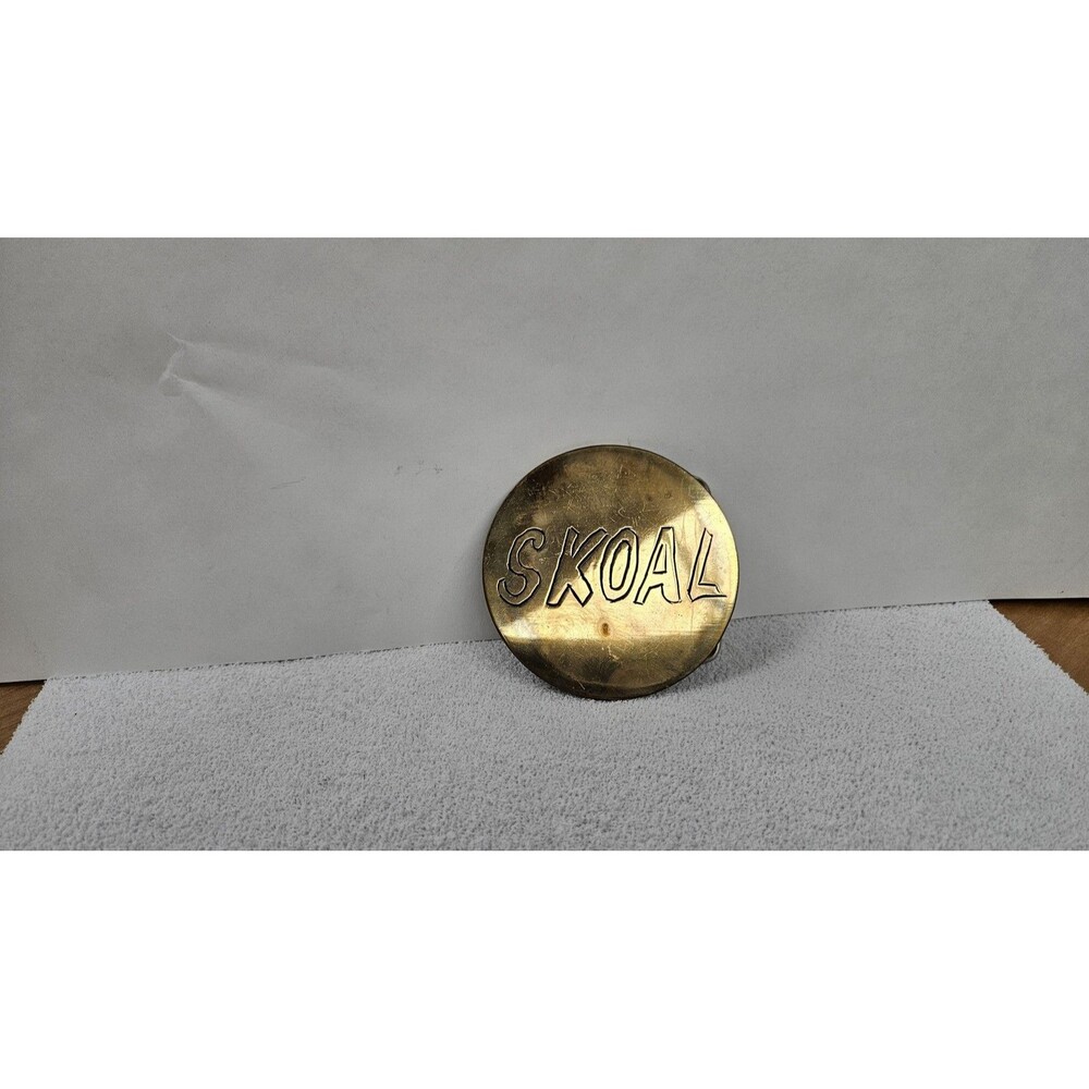 Homemade Skoal Belt Buckle Round Brass Tone Metal Tobacco Advertising Logo